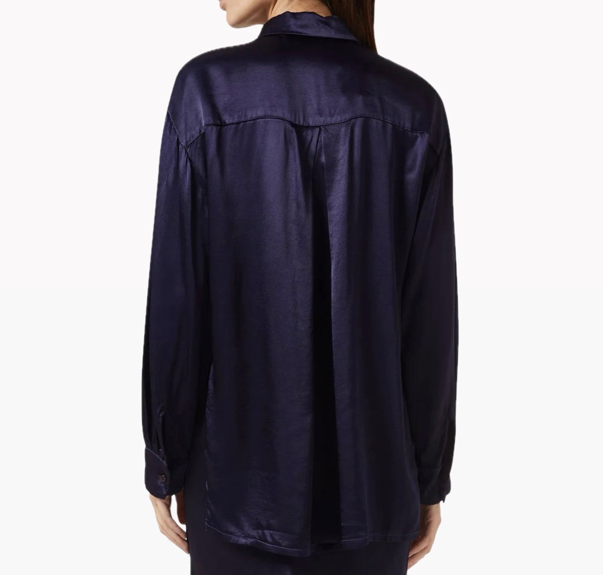Enza Costa Satin Long Sleeve Shirt - Dark Navy
