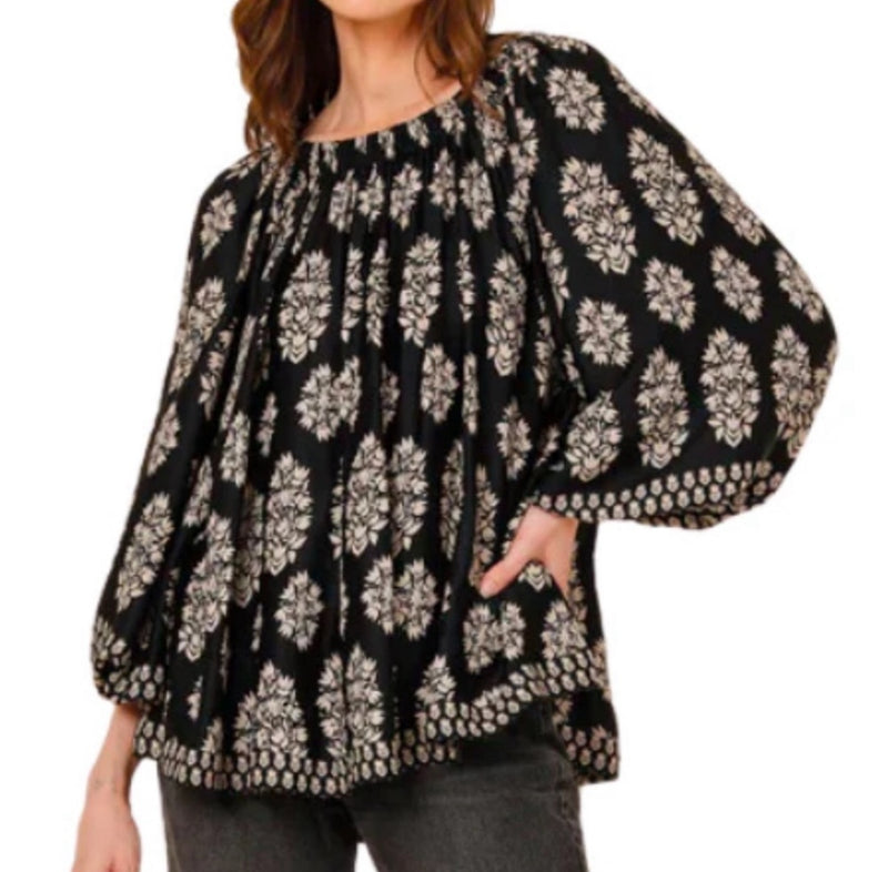 Omika Fitzgerald Blouse - Adia Obsidian
