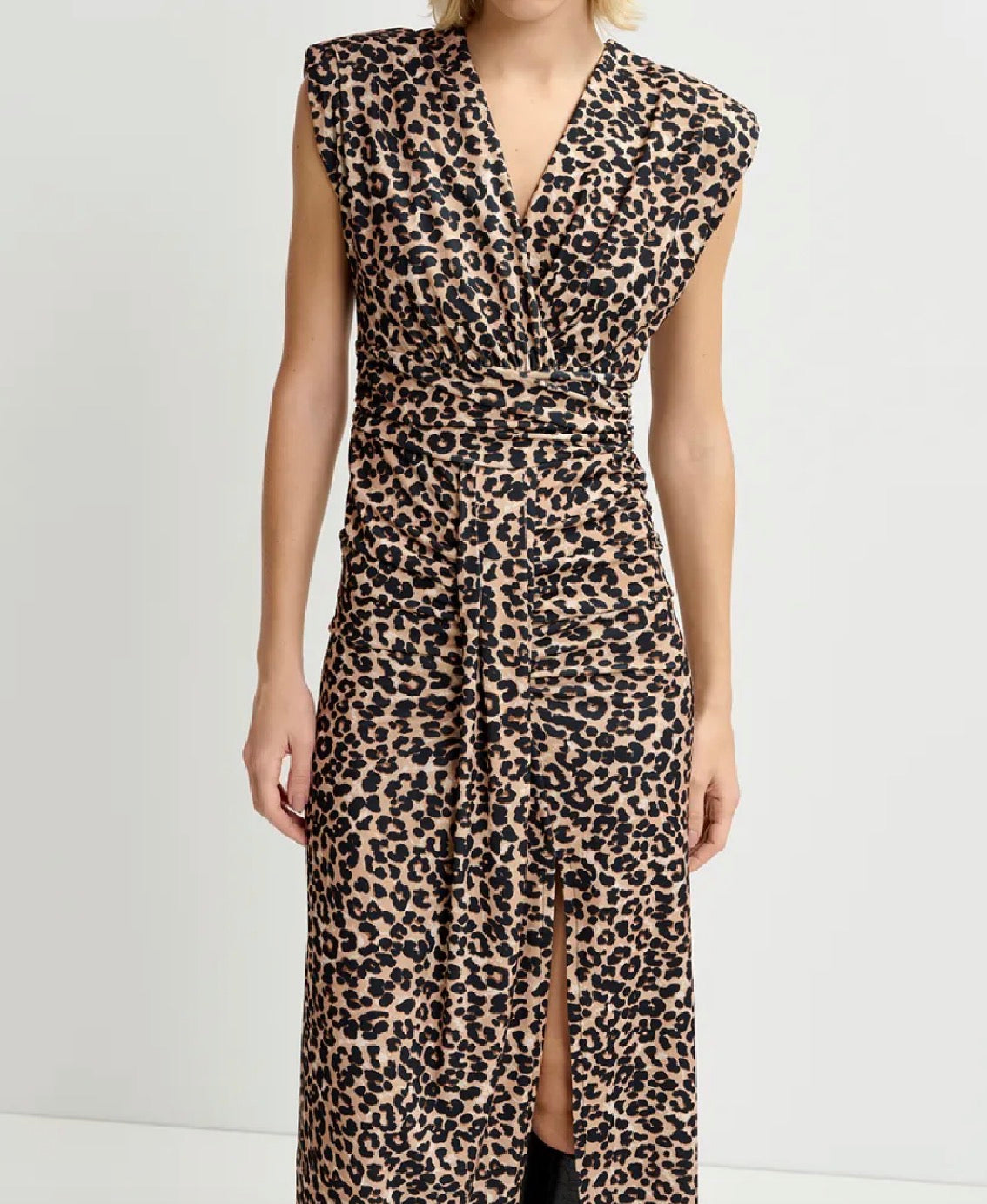 Essentiel Antwerp Brown Stretch-Jersey Midi Dress With Leopard Print