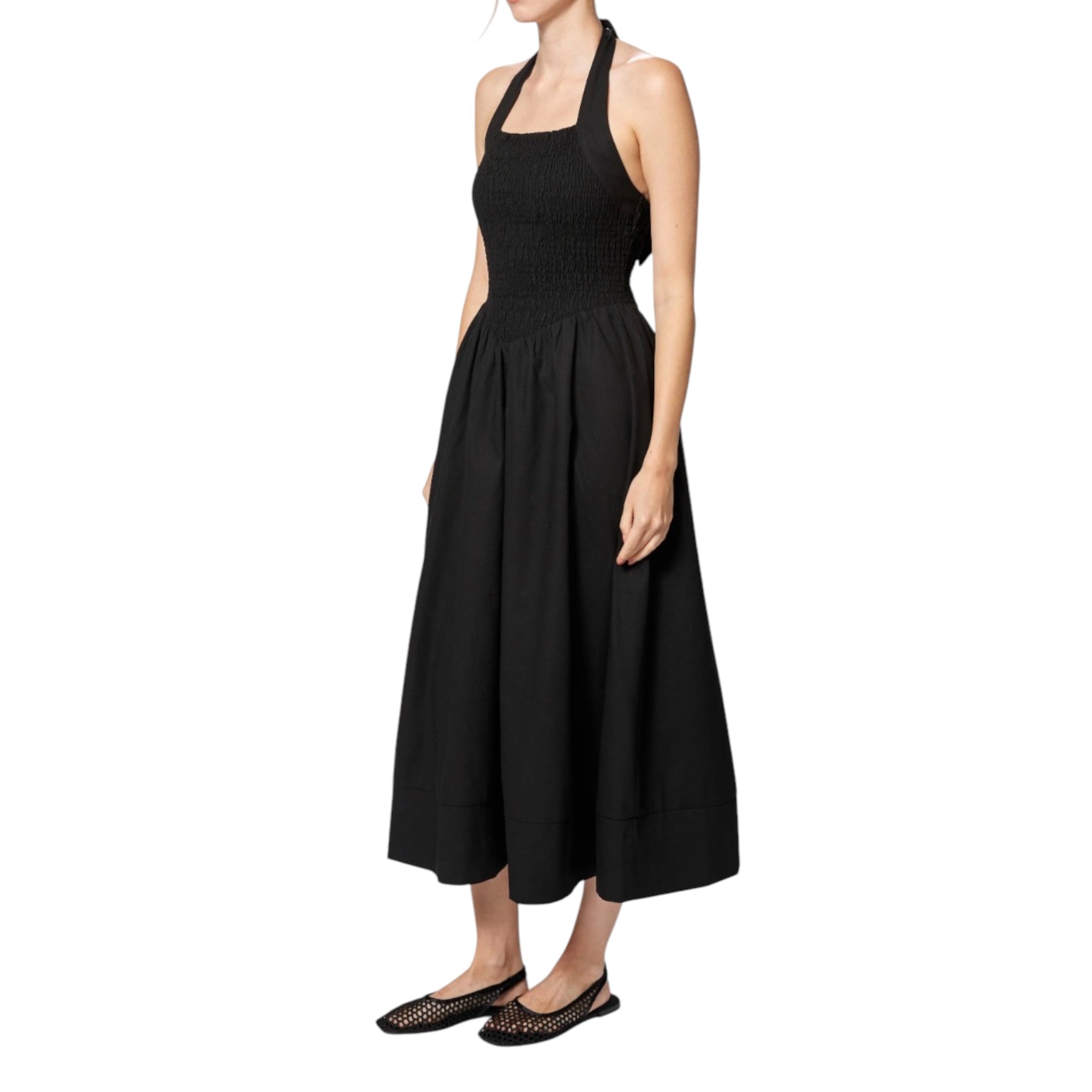 Amanda Maria Linen Cotton Smocked Halter Dress - Black