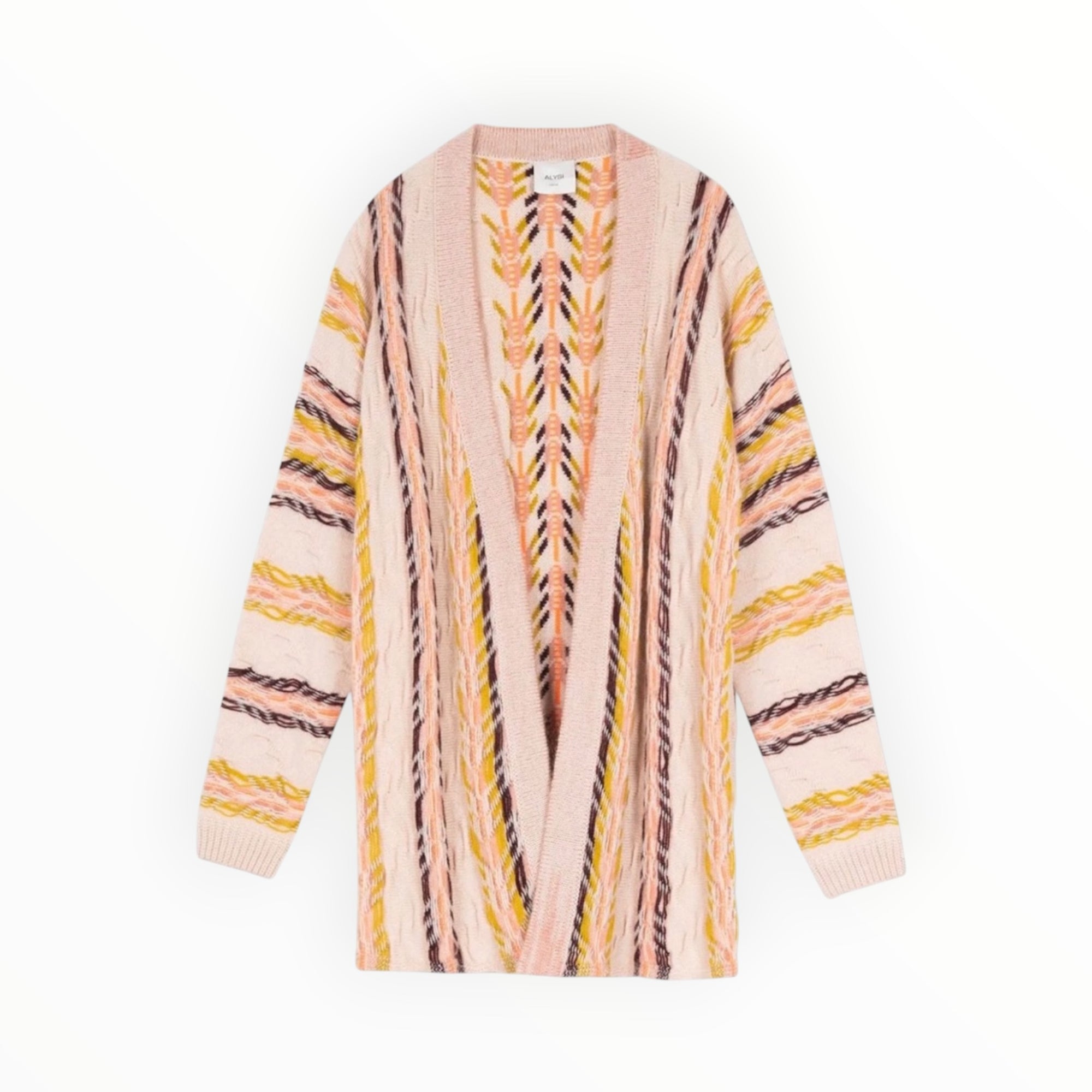 ALYSI Stripes & Jacquard Cardigan - Plaster