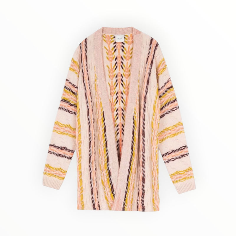 ALYSI Stripes & Jacquard Cardigan - Plaster