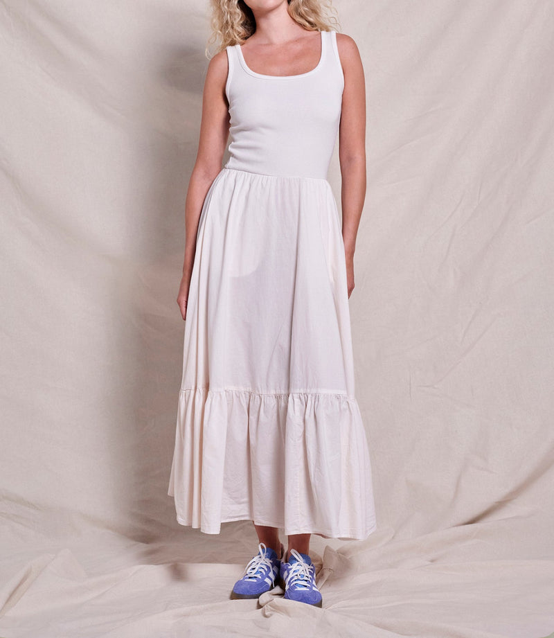 Sundry Mixed Media Tank Maxi Dress - Oyster