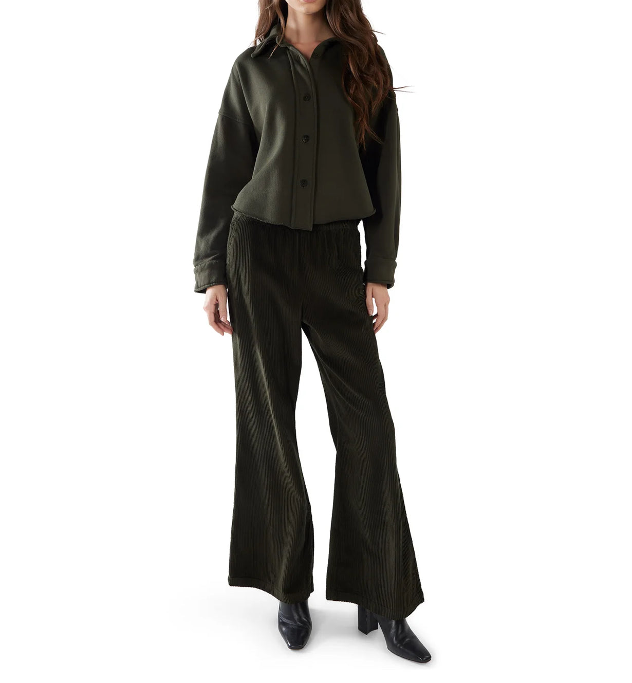 Les Tien Bella Bell Bottom In Japanese Wale Cord - Forest