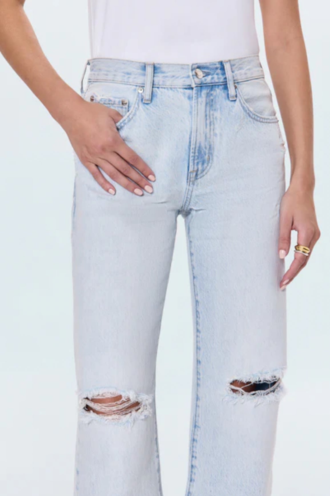 Pistola Lexi Mid Rise Bowed Straight Jean - Solstice Distressed