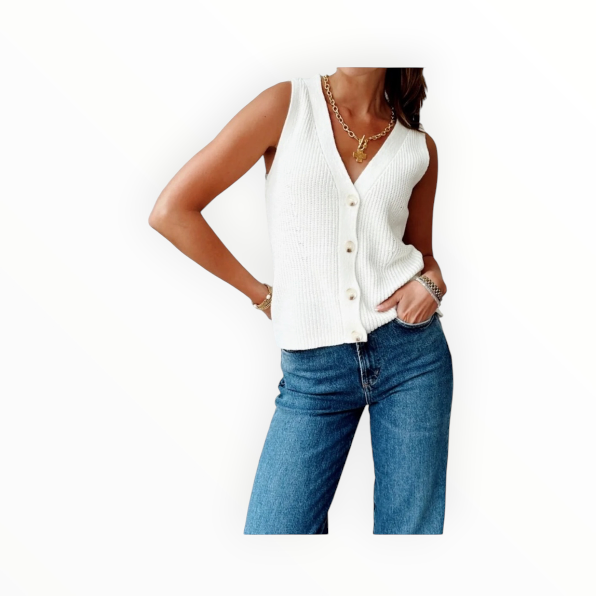 Central Park West Birdie Vest Tank - Ivory