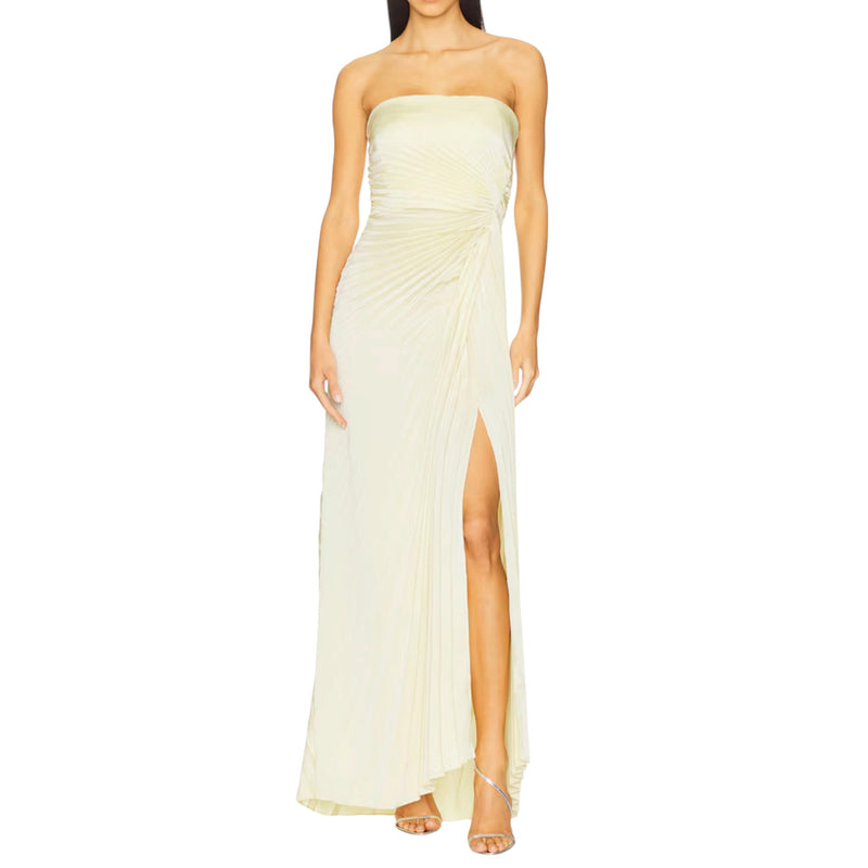 A.L.C. Layla Strapless Pleated Gown - Light Canary