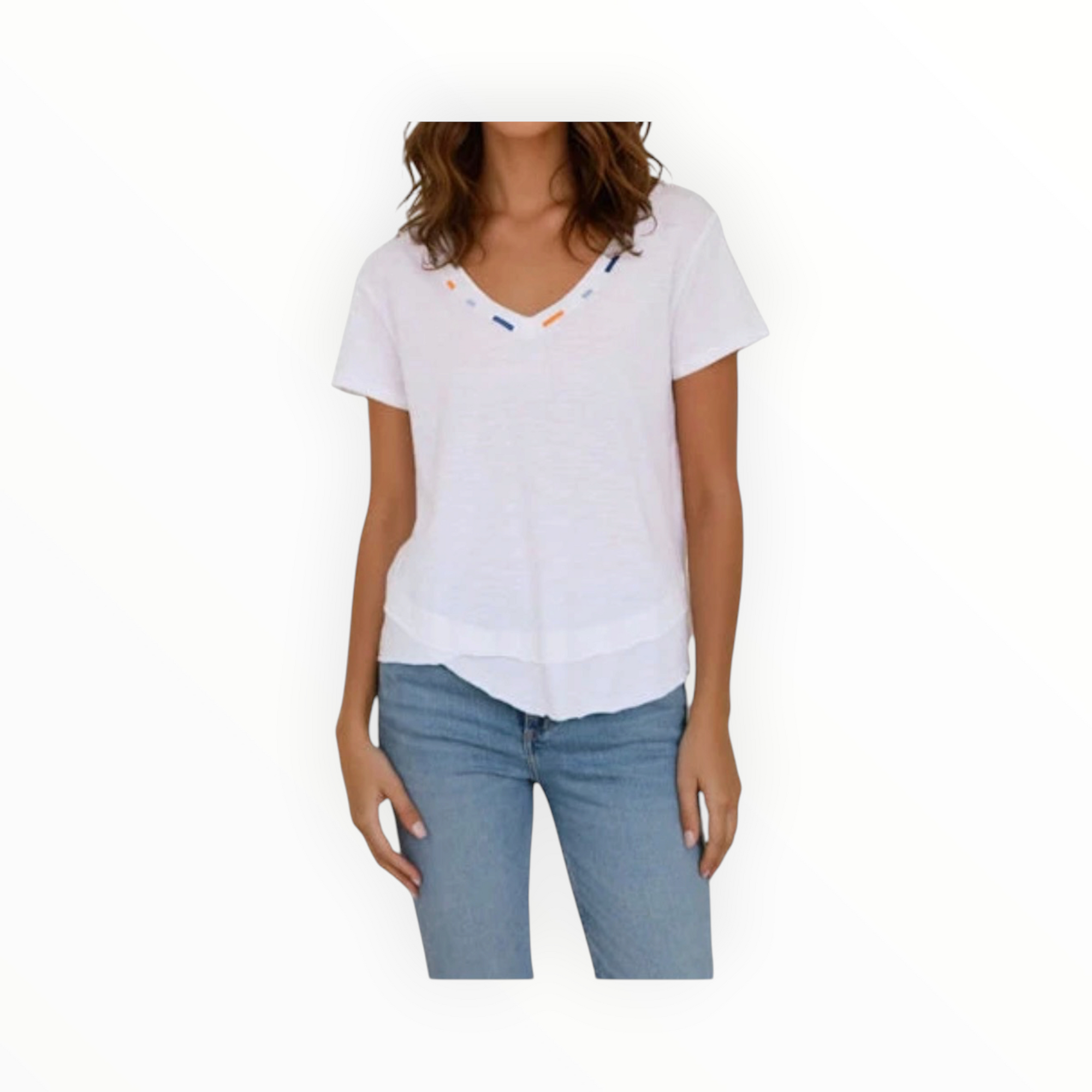 CHRLDR Embroidered Ava V-Neck Tee - White