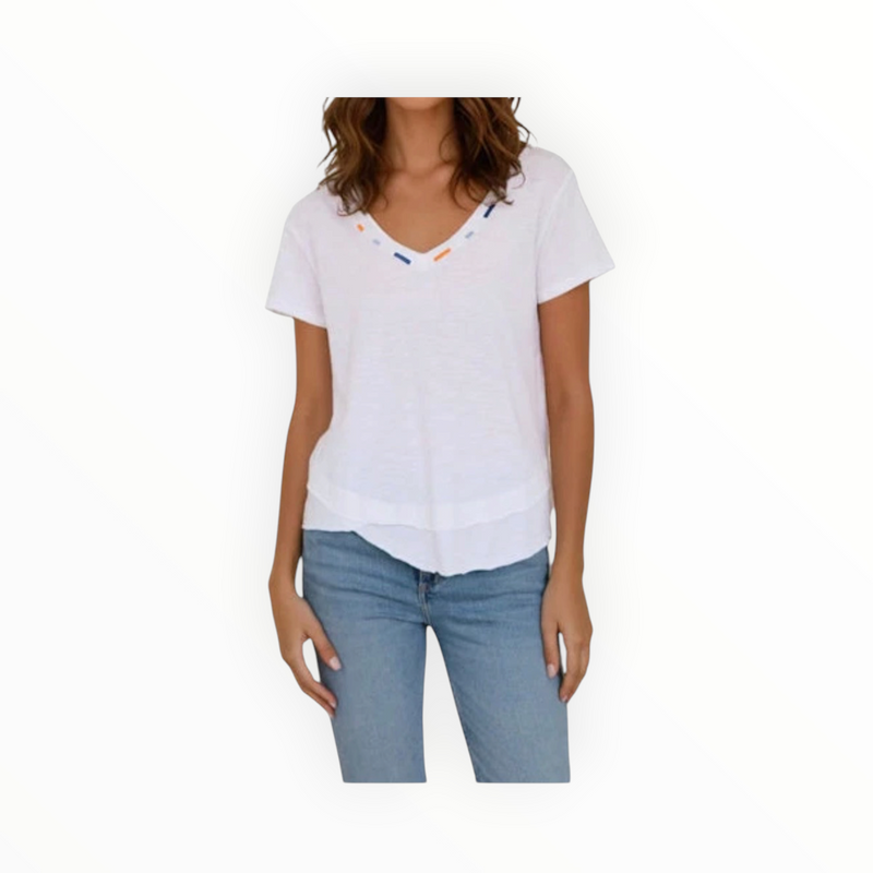 CHRLDR Embroidered Ava V-Neck Tee - White
