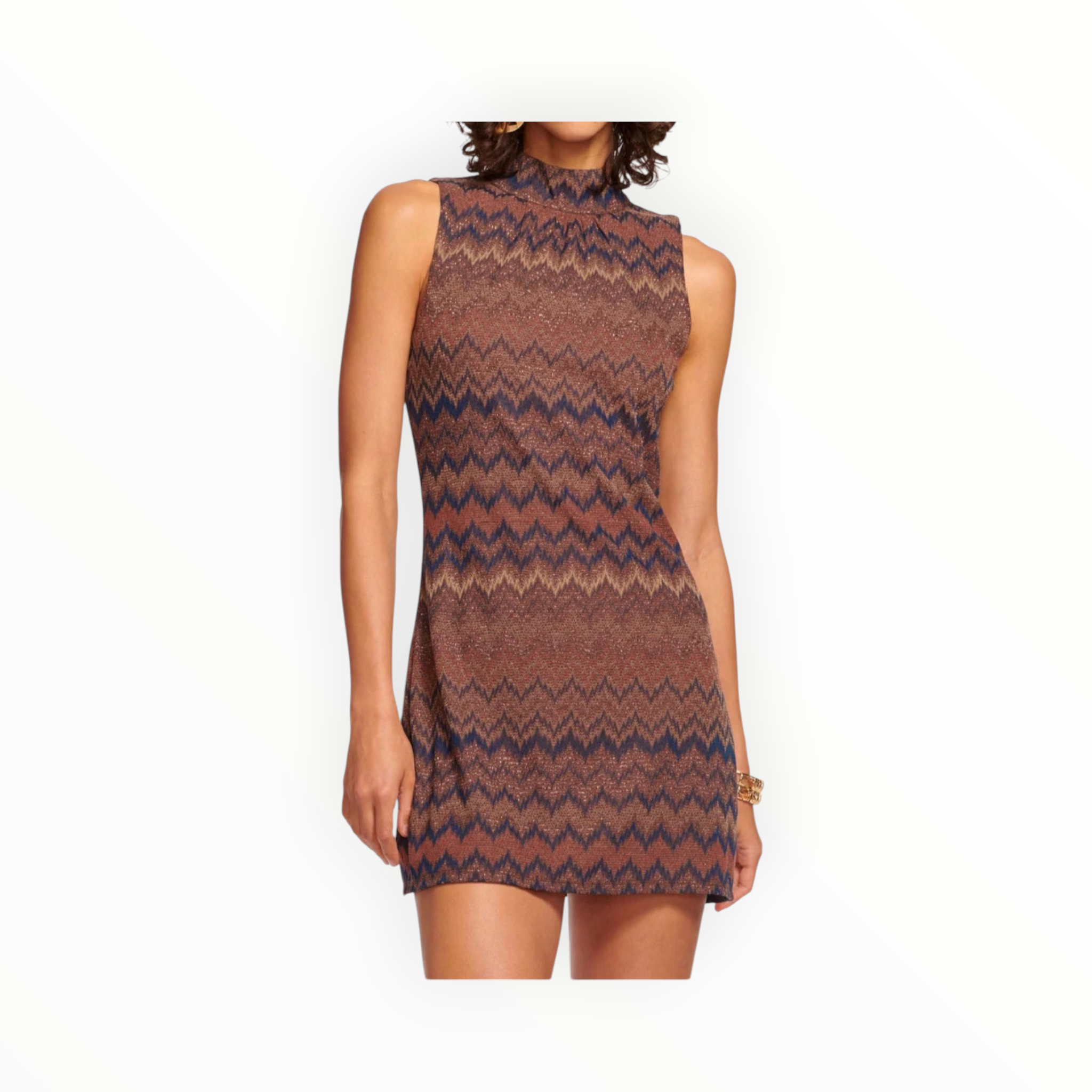 Ramy Brook Marietta Mock Neck Dress - Saddle Chevron