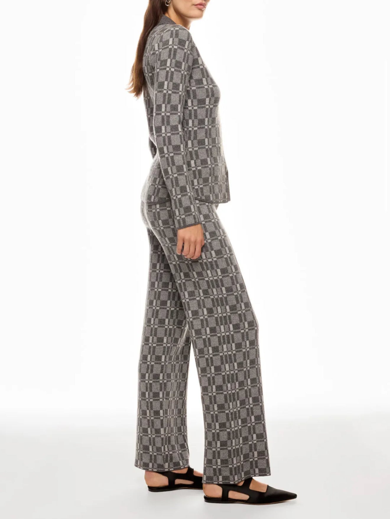 Naadam Luxe Plaid Jacquard Collared Button Up - Cement