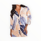 Emily Phillips Peach/Blue Leaf Linen Girlfriend Midi Dress