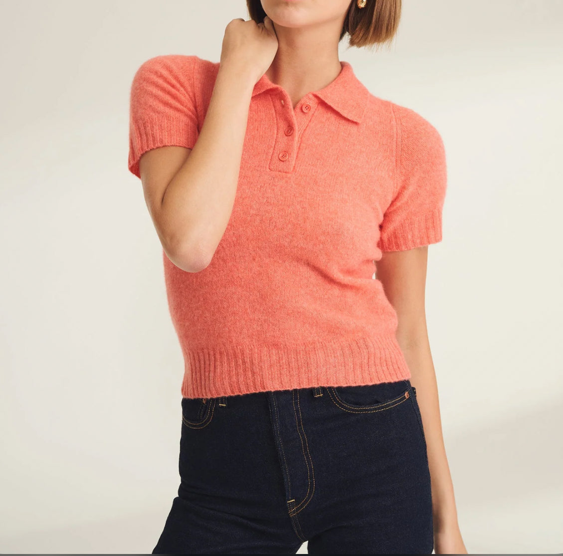 Naadam Cashmere Featherweight Short Sleeve Polo - Nectar