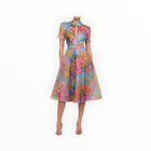 THEIA Marcel Organza Shirt Dress - Whisper Blue Zen in Bloom
