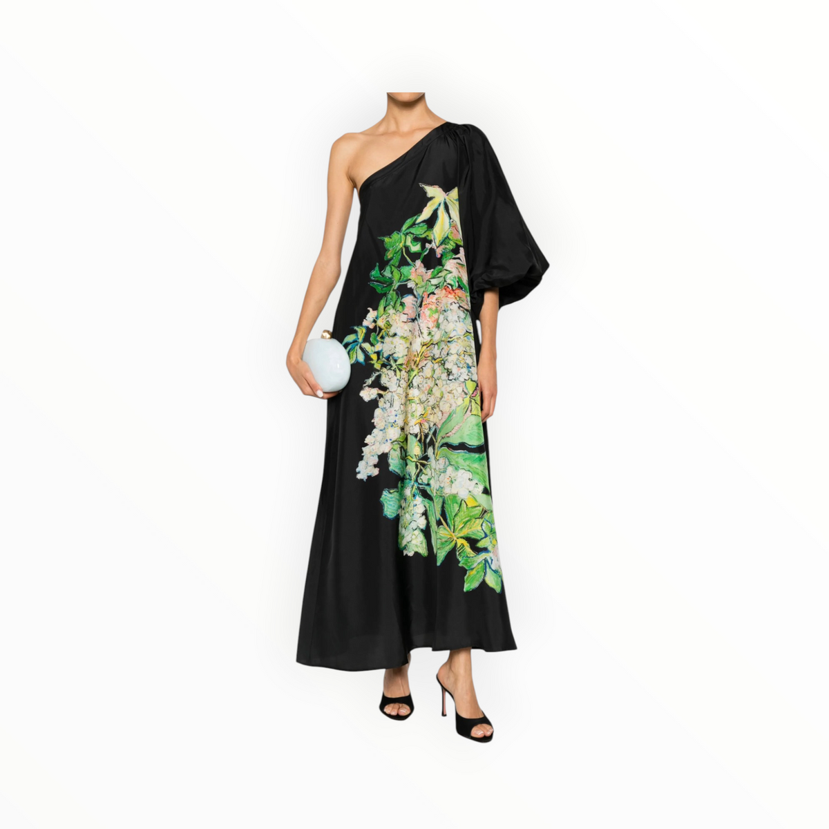 Psophía Print Silk One Shoulder Dress - Black