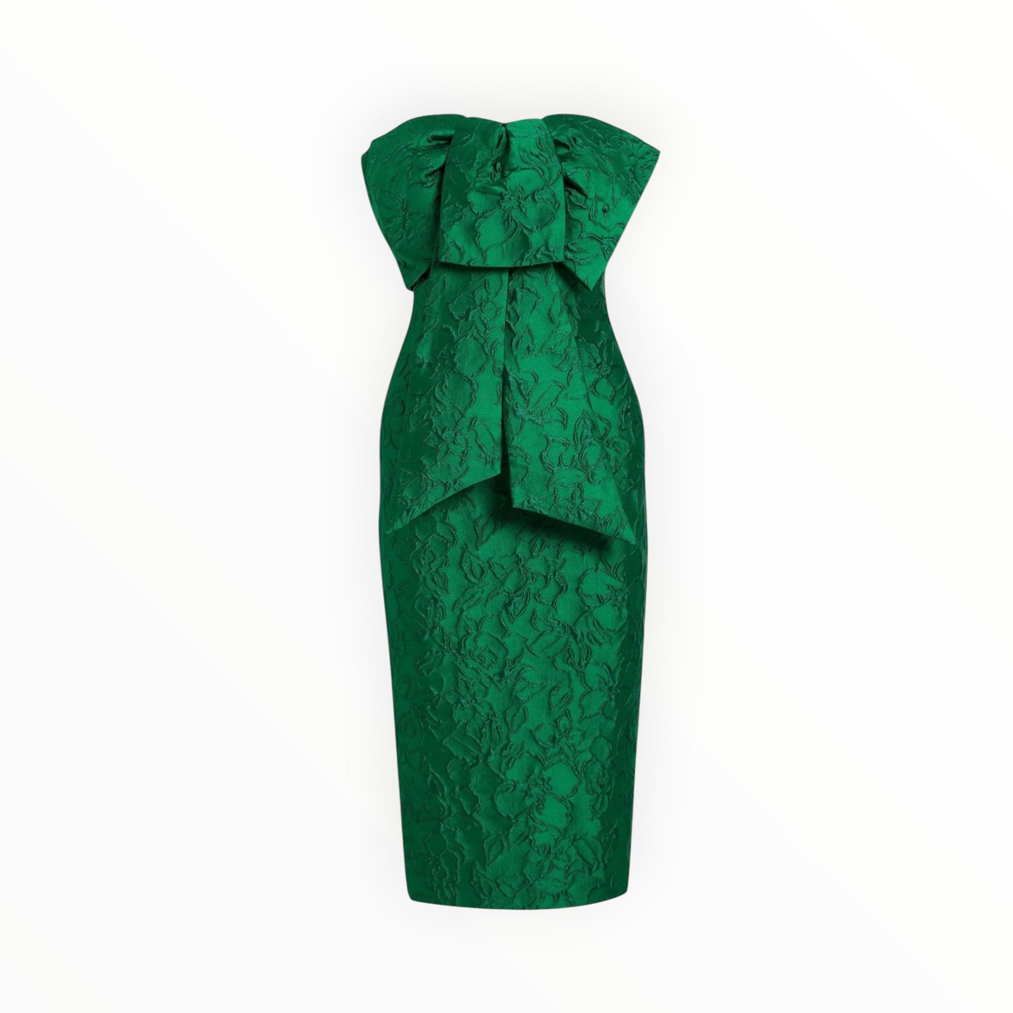 Badgley Mischka Jacquard Bow Dress - Emerald