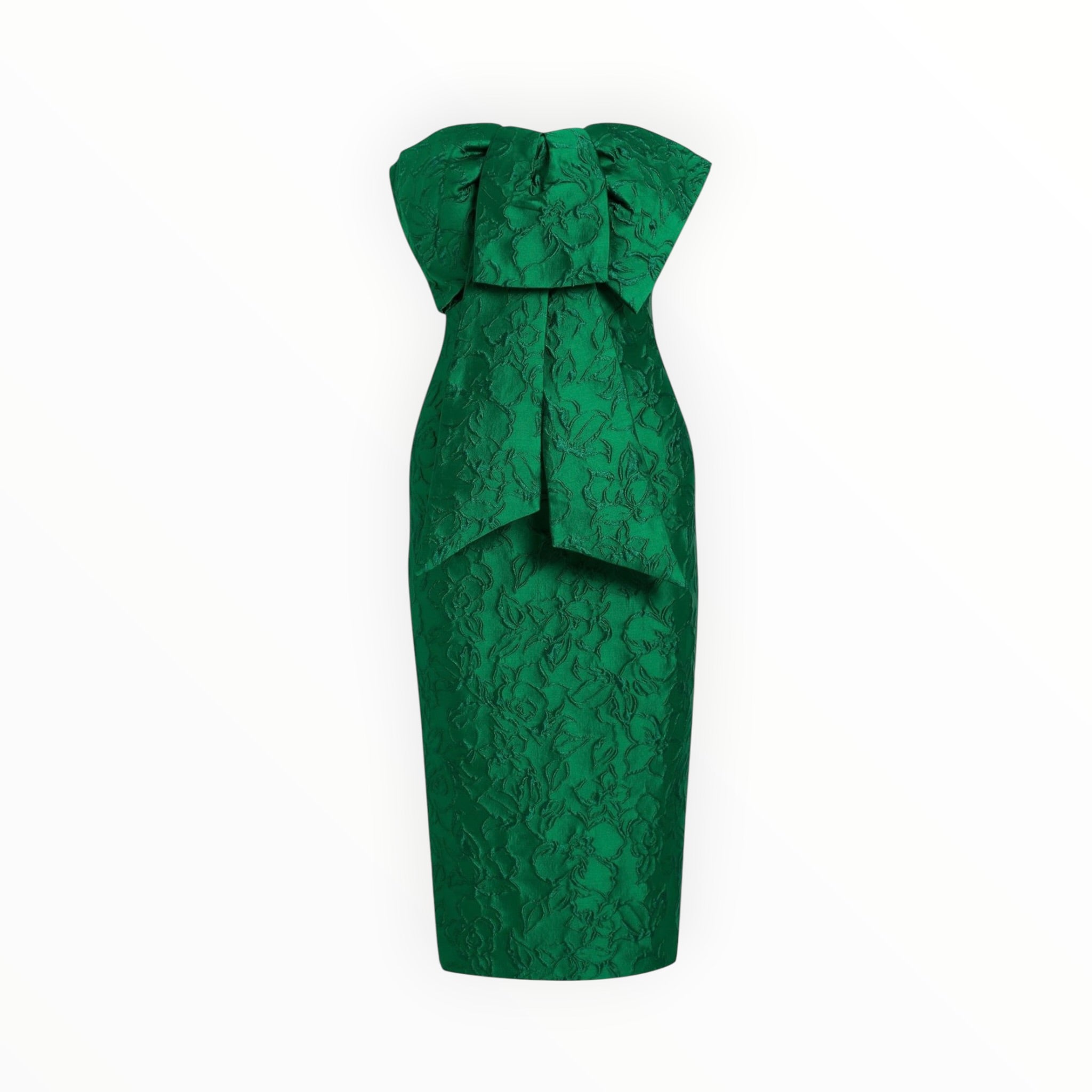 Badgley Mischka Jacquard Bow Dress - Emerald
