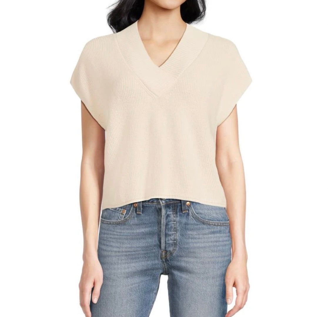 LILLA|P Wide Trim V-Neck Sweater - Ivory