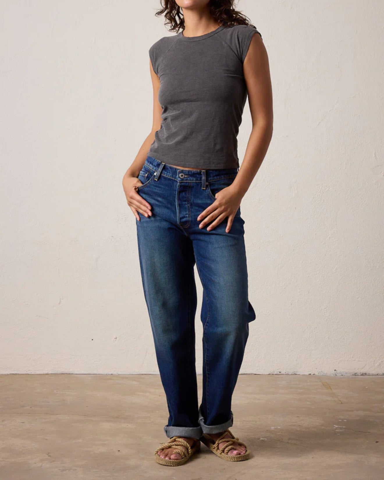 NSF Chloe Fitted Slub Jersey Muscle Tee - Faded Black