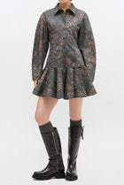 GANNI Black Floral Shirt Dress - Phantom