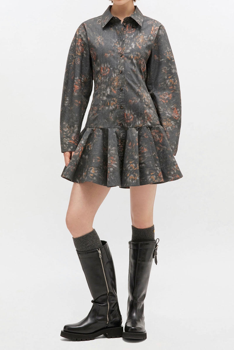 GANNI Black Floral Shirt Dress - Phantom