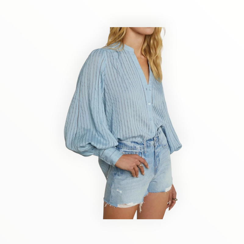 L'Agence Kiera Ladder Trim Blouse - Light Blue