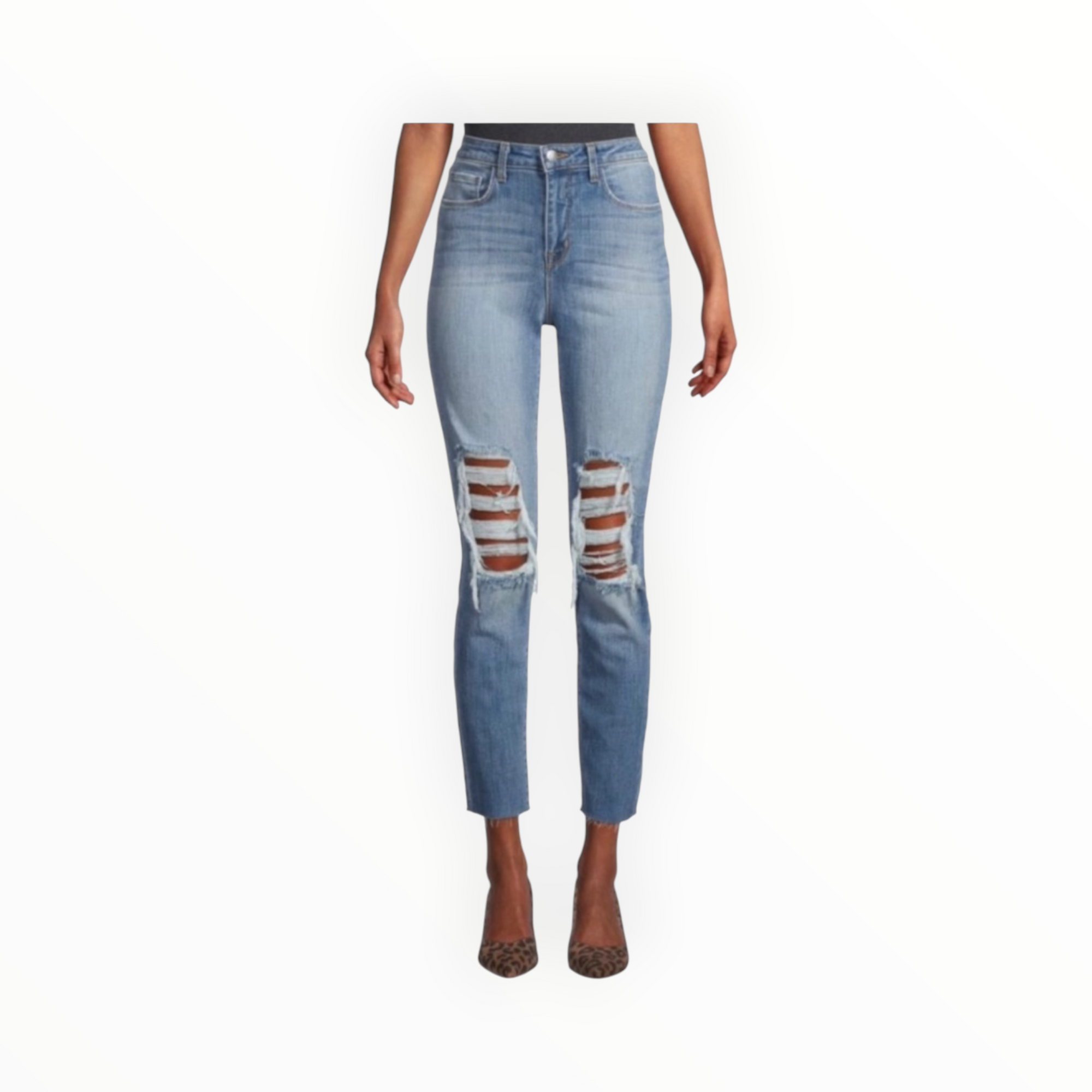 L’Agence Luna High-Rise Ripped Slim Straight Ankle Jeans - Classic Ice