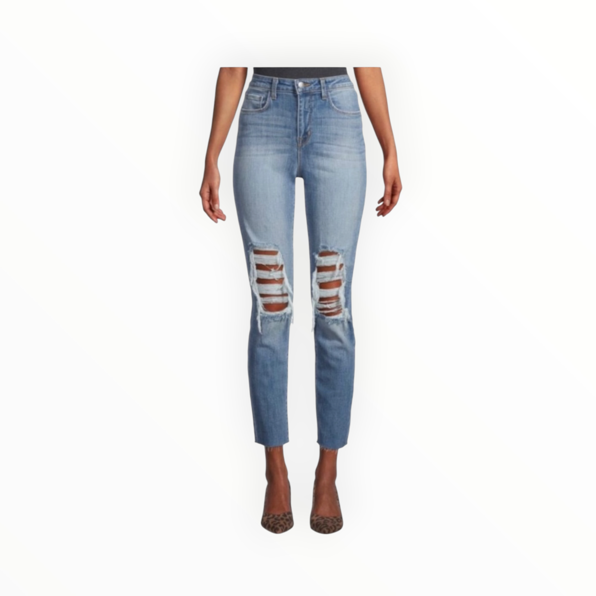 L’Agence Luna High-Rise Ripped Slim Straight Ankle Jeans - Classic Ice