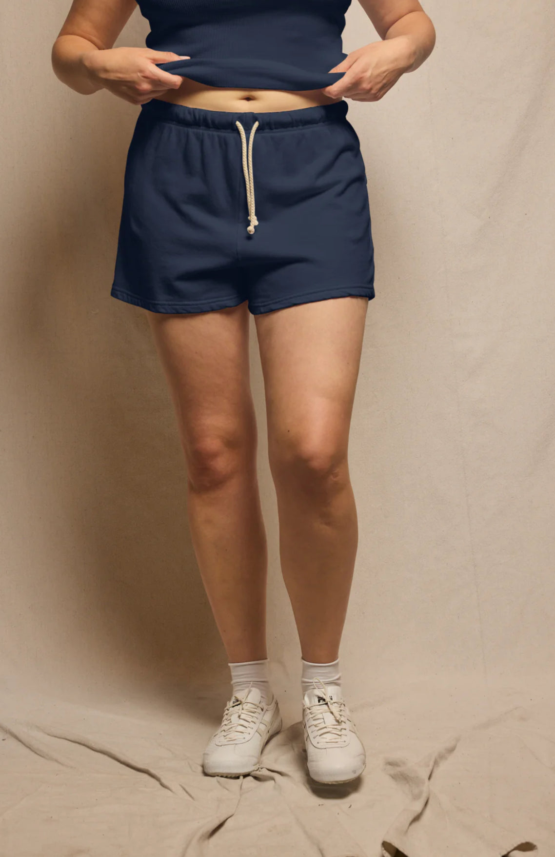 perfectwhitetee Layla French Terry Sweat Shorts - Navy