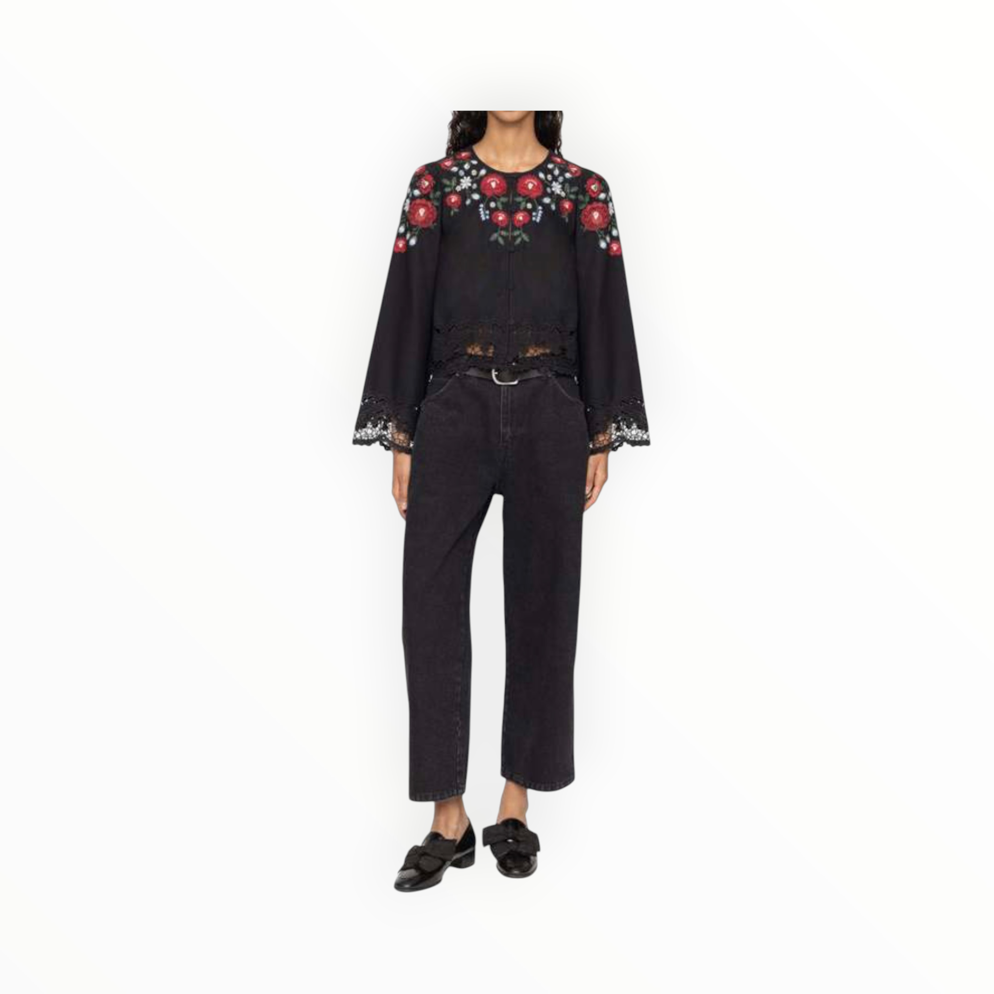 Sea New York Rosaline Embroidery Long Sleeve Top - Black
