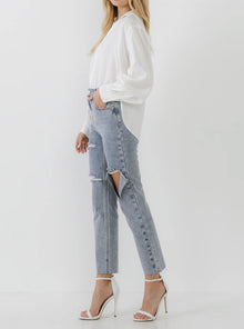 endless rose V Neck Puff Sleeve Top - White