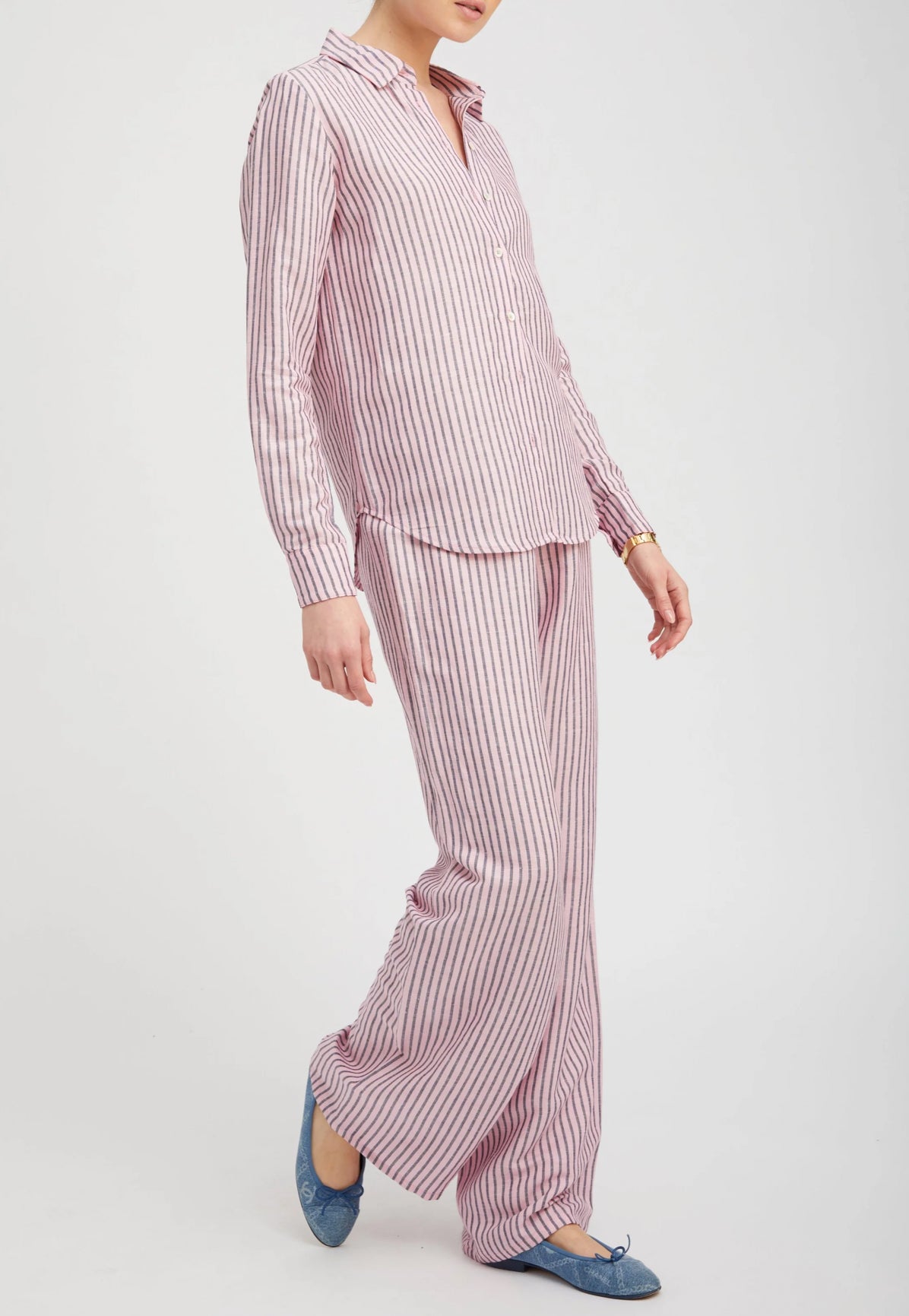 SPRWMN Pink Indigo Stripe Linen Fonda Button Down