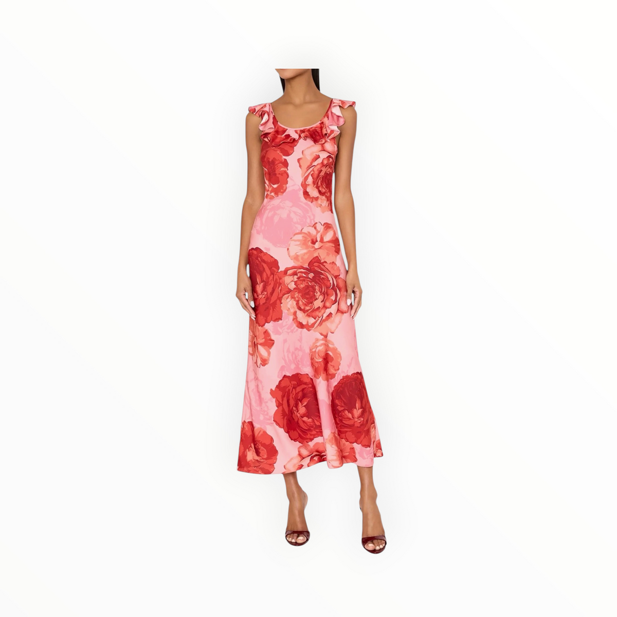 MILLY Scarlett Print Ruffle Midi Dress - Pink Multi