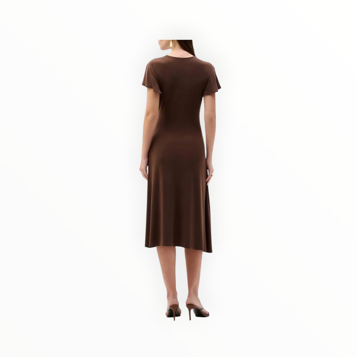 Joseph Ribkoff Flutter Sleeve Midi Dress - Mahogany