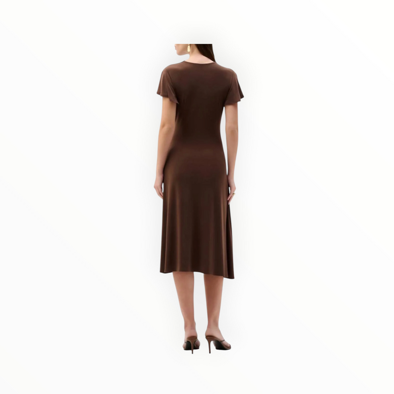 Joseph Ribkoff Flutter Sleeve Midi Dress - Mahogany