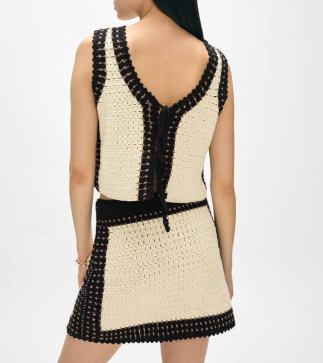 White + Warren Crochet Skirt - Black Multi