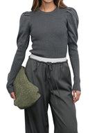 Greylin Renoa Puff Sleeve Ribbed Knit Top - Charcoal