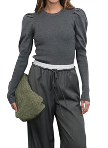 Greylin Renoa Puff Sleeve Ribbed Knit Top - Charcoal