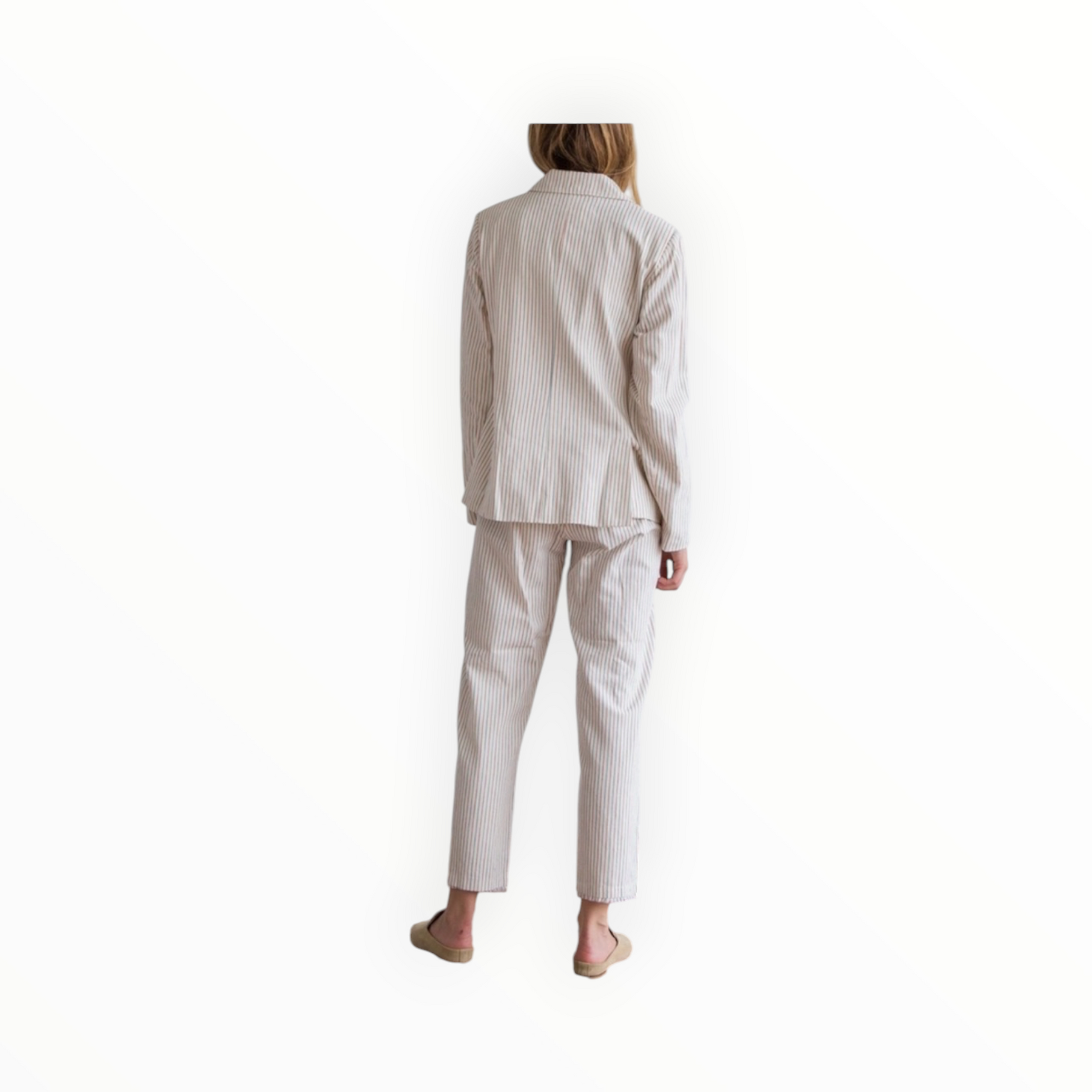 Raquel Allegra Cotton Tickling Stripe High Waist Slim Pant