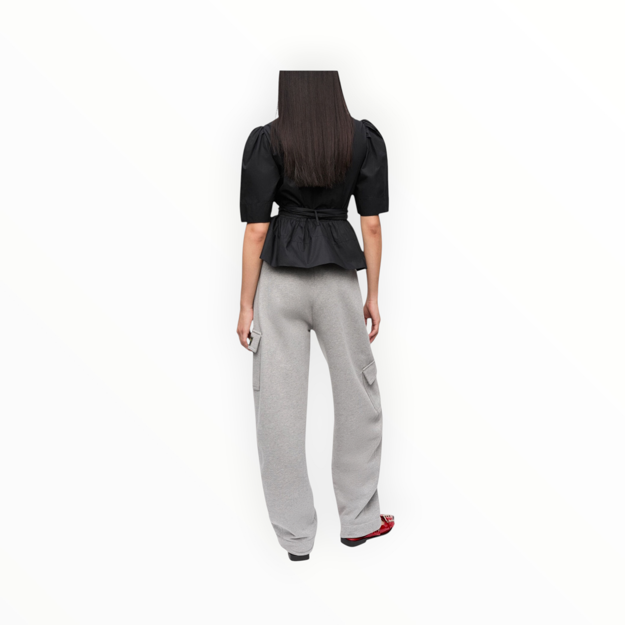 GANNI Stretch Cotton Tie Strap Blouse - Black