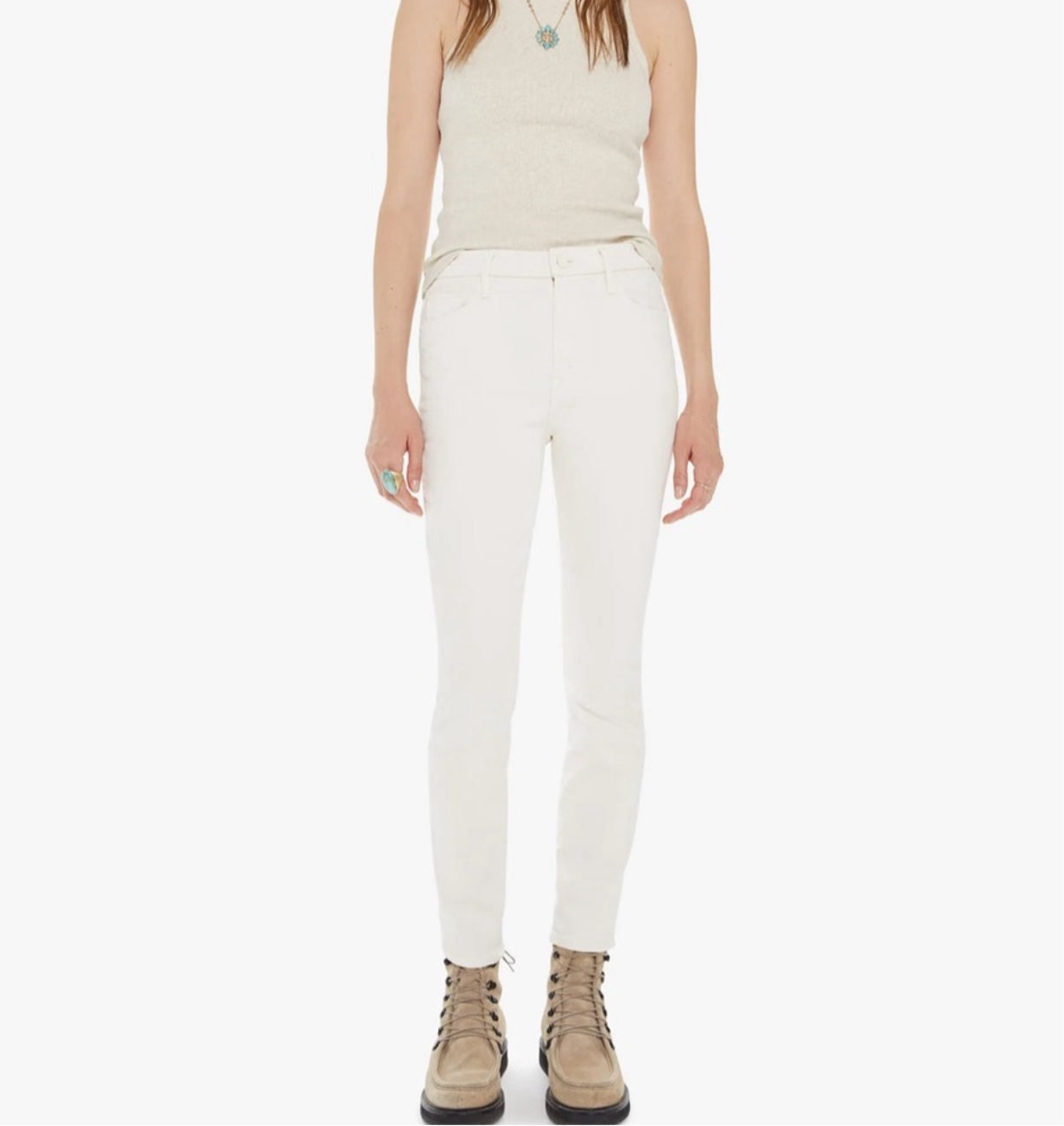 MOTHER High Waisted Looker Ankle - Antique White
