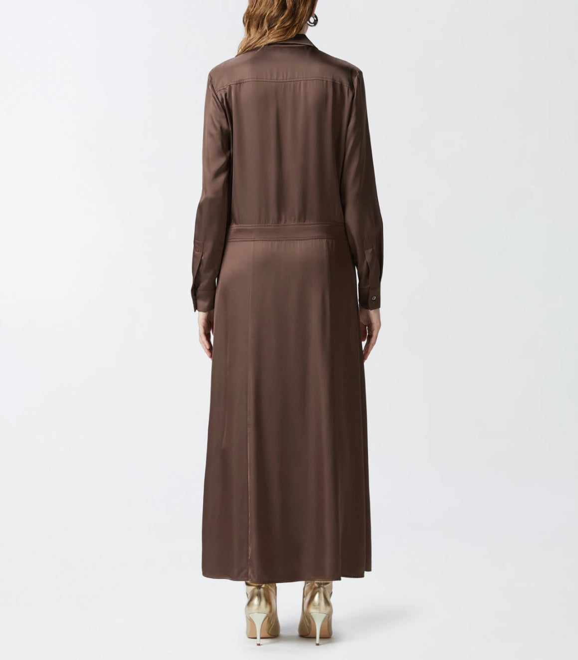 PINKO Long Satin Shirt Dress - Coffee