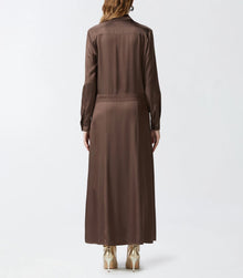 PINKO Long Satin Shirt Dress - Coffee