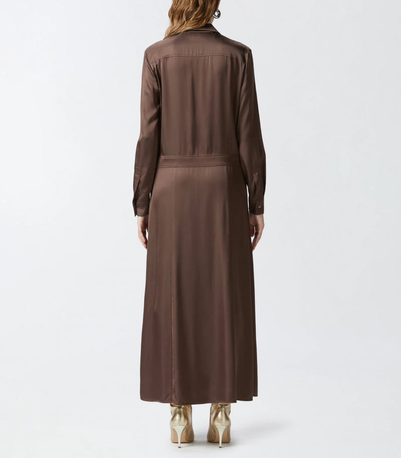 PINKO Long Satin Shirt Dress - Coffee