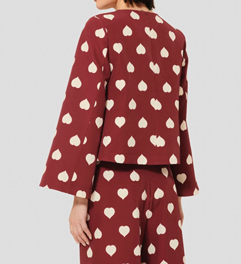 Tara Jarmon Thaissa Burgundy W/White Hearts Top