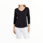 Elliott Lauren 3/4 Sleeve V-Neck Tee - Black