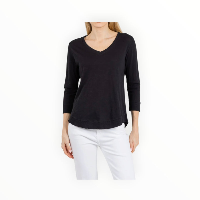 Elliott Lauren 3/4 Sleeve V-Neck Tee - Black