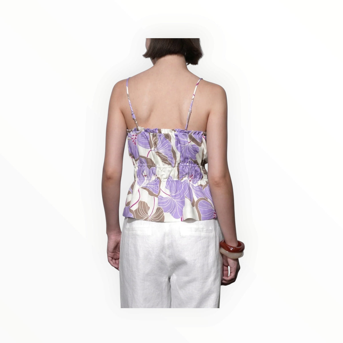 Greylin Iris Tie Front Elastic Waist Tank - Cream/Lilac
