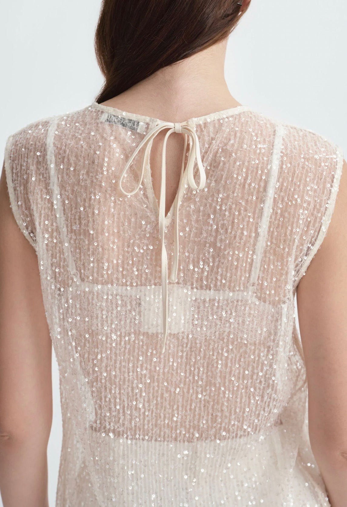Rue Sophie Ananya Sequinced Mesh Top - Crème