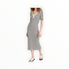 GANNI Striped Rib Knit Midi Dress - Black/White
